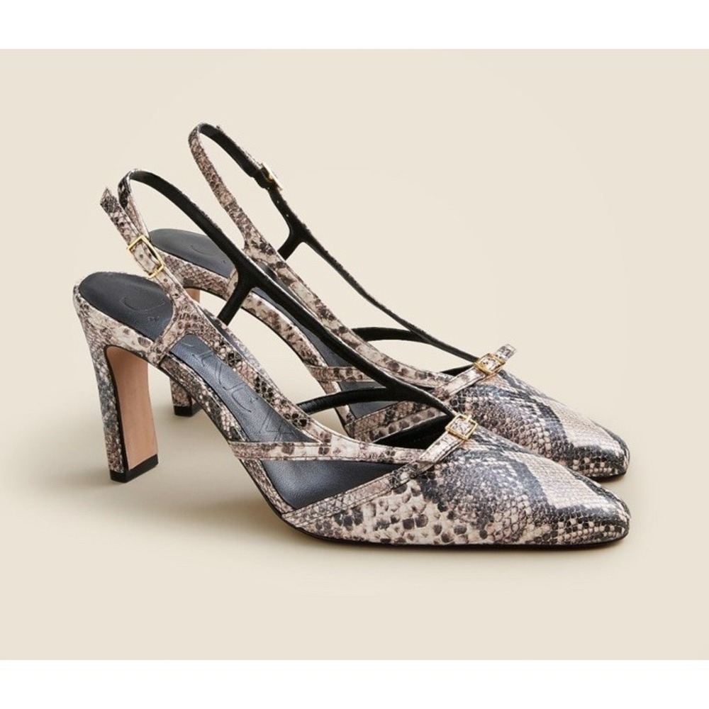 J.Crew $278 Made-in-Spain Jules slingback pumps in snake-embossed leather, 8.5